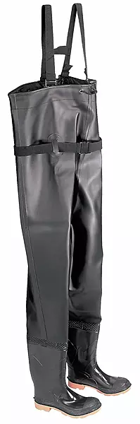 ONGUARD 86066 PVC/Polyester Men's Plain Toe Chest Wader Boots with Cleated Outsole, 56-19/32" Height, Black, Size 8