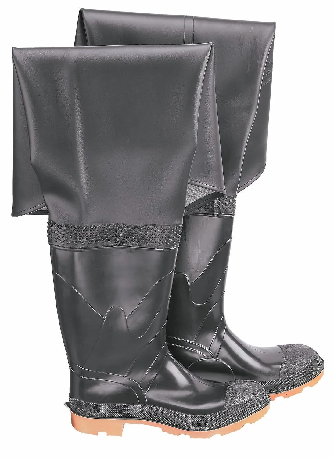 ONGUARD 86056 PVC/Polyester Men's Plain Toe Hip Wader with Cleated Outsole, 32" Height, Black, Size 13