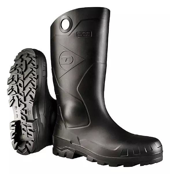 DUNLOP Rubber Boot,Unisex,10,Knee,Black,PR 8677533-1 Each