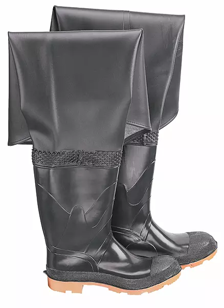 ONGUARD 86056 PVC/Polyester Men's Plain Toe Hip Wader with Cleated Outsole, 32" Height, Black, Size 13