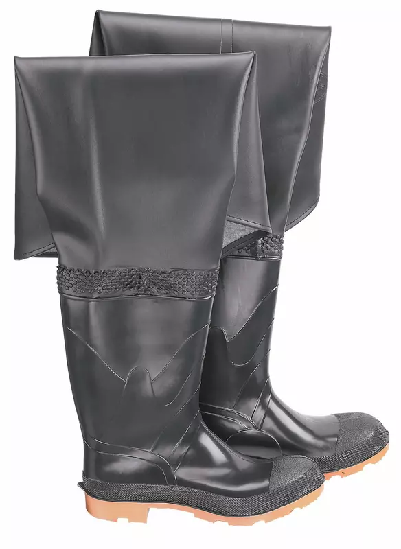 ONGUARD 86056 PVC/Polyester Men's Plain Toe Hip Wader with Cleated Outsole, 32" Height, Black, Size 13