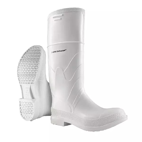 DUNLOP Protective Footwear, Steel Toe White Safety Lock, 100% Waterproof PVC, Lightweight and Durable Protective Footwear