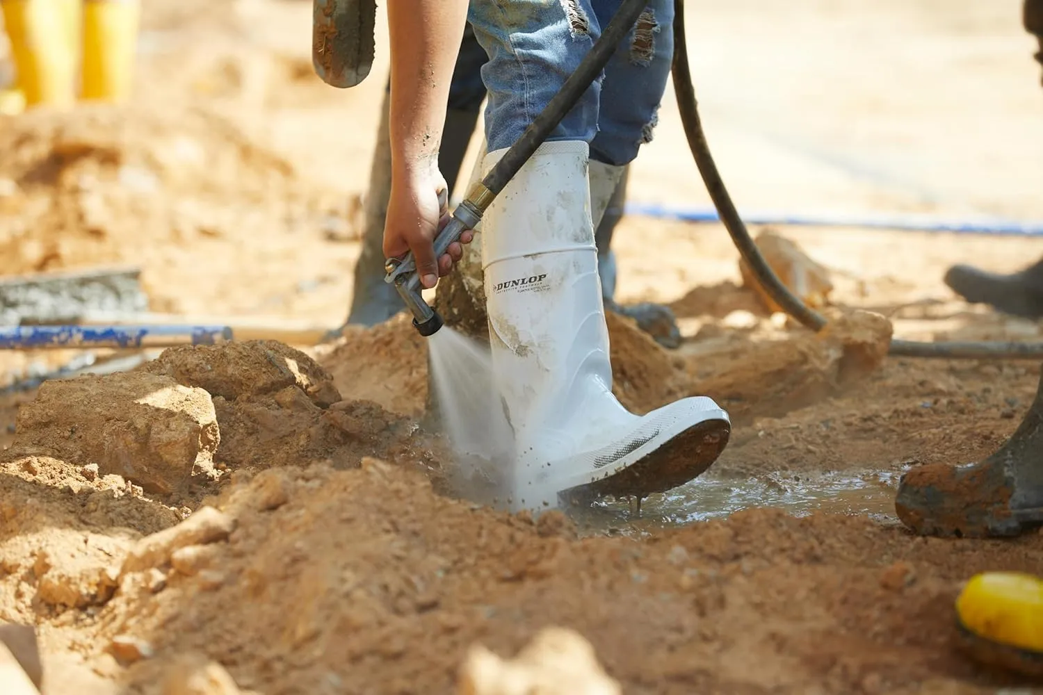 DUNLOP Protective Footwear,Steel Toe White Safety Lock, 100% Waterproof PVC, Lightweight and Durable Protective Footwear