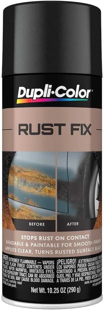 Dupli-Color ERF129 Rust Fix Rust Treatment Spray Paint – Sprays Clear and Turns Into Black Paint - 10.25 oz. Aerosol Can