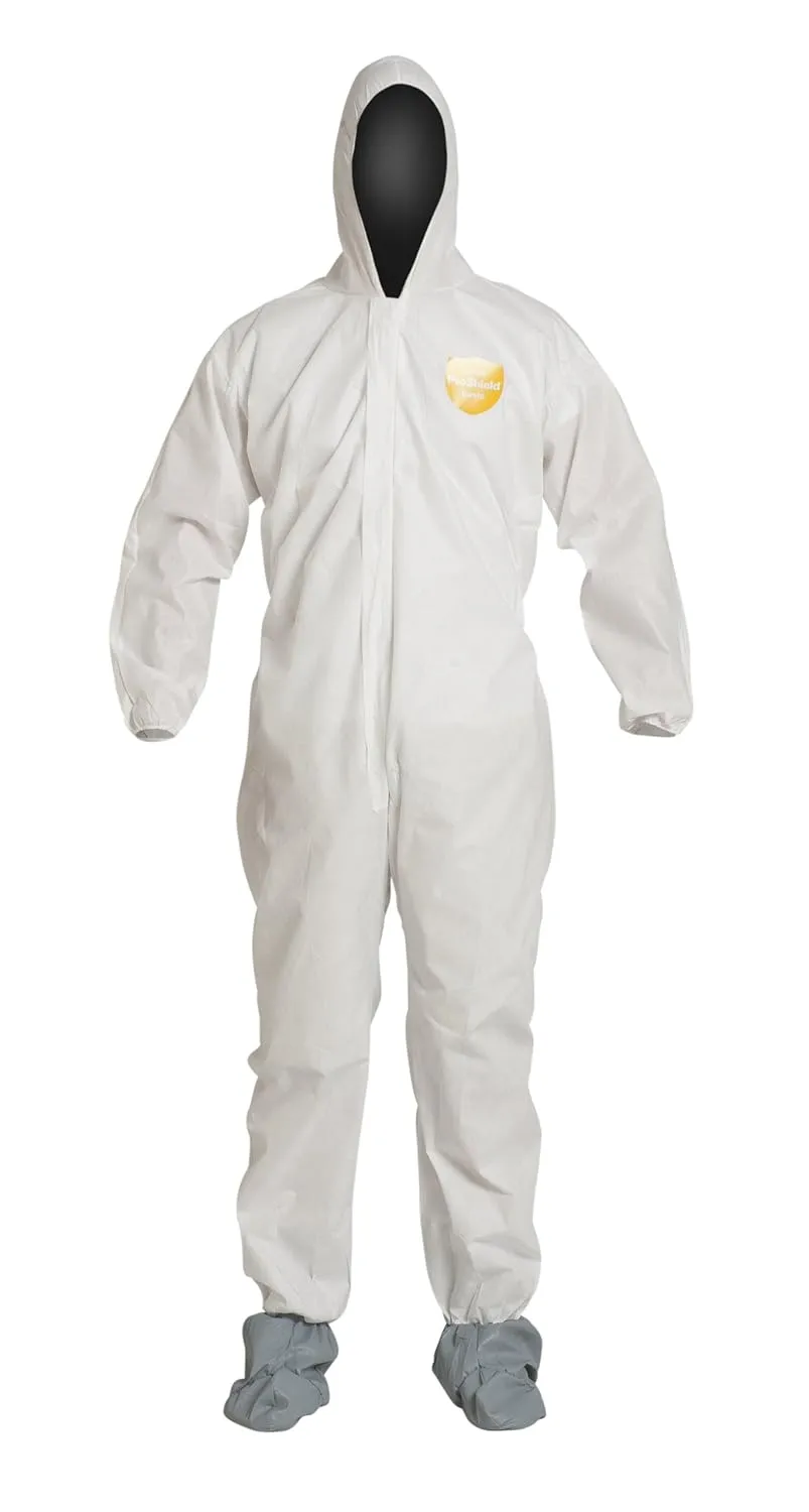 DuPont ProShield 10 Disposable Protective Coverall with Elastic Cuff, Standard Fit Hood and Attached Skid-Resistant Boots