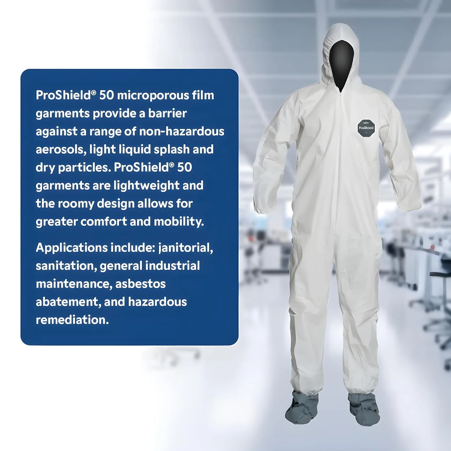 DuPont ProShield 50 Protective Coverall with Standard Fit Hood and Serged Seams, White, 2X-Large, 25-Pack