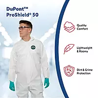 DuPont ProShield 50 Protective Coverall with Standard Fit Hood and Serged Seams, White, 2X-Large, 25-Pack