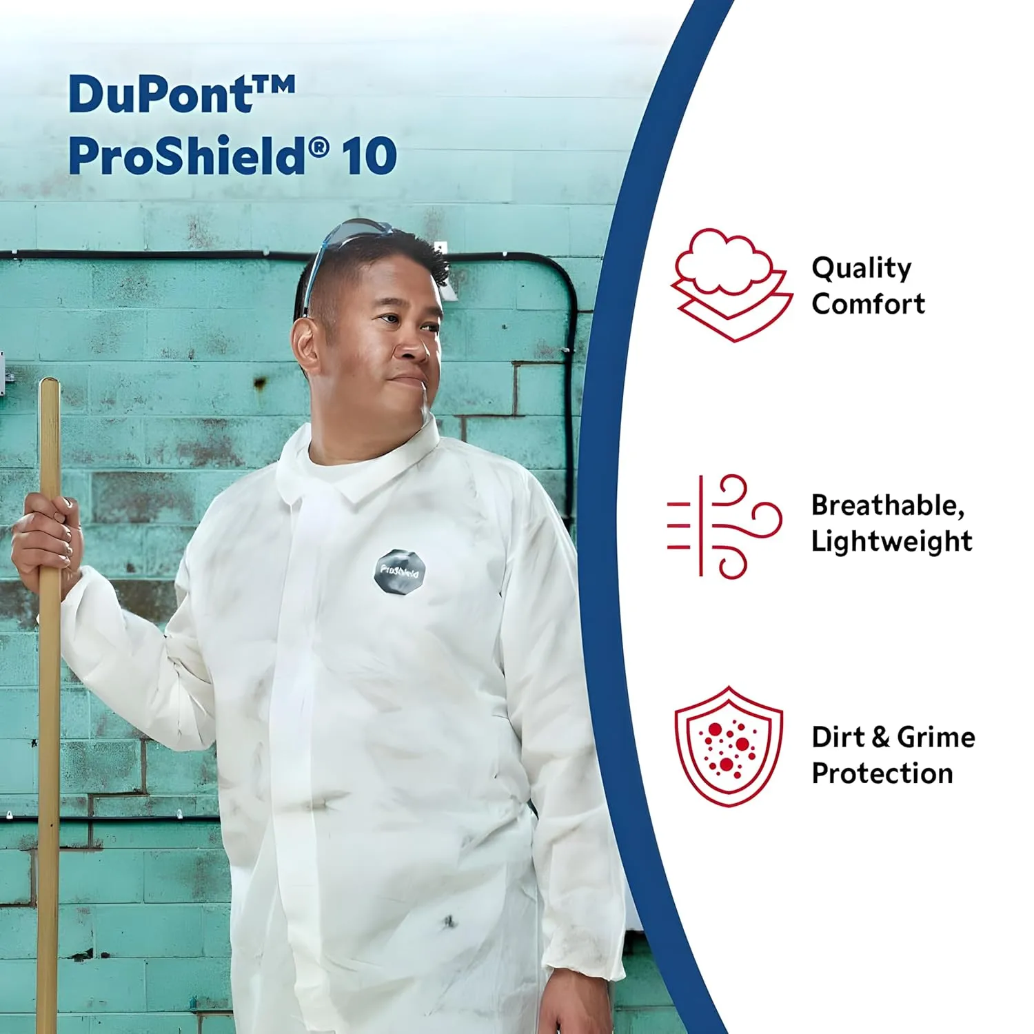 DuPont ProShield 10 Disposable Protective Coverall with Serged Seams, Elastic Cuff and Ankles, Blue, 3X-Large, 25-Pack