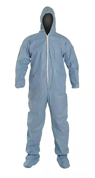 DUPONT TM122SBULG002500 Flame Resistant Coverall w/Hood and Boots, Sky Blue, Tempro, L