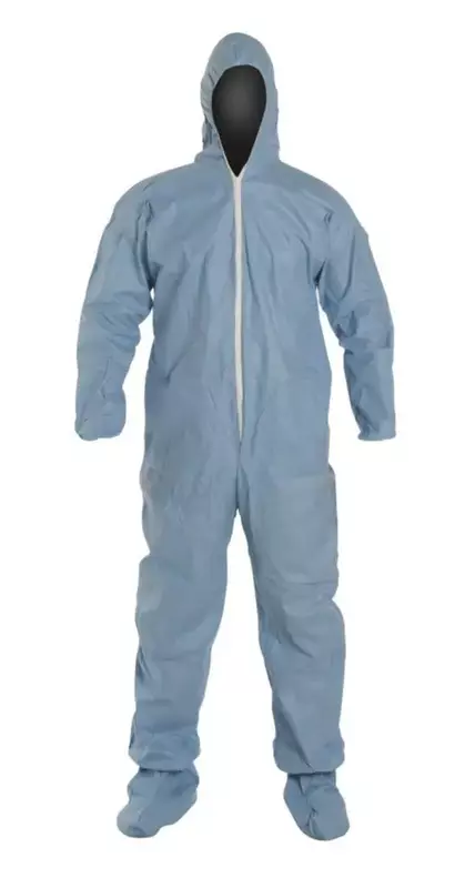 DUPONT TM122SBULG002500 Flame Resistant Coverall w/Hood and Boots, Sky Blue, Tempro, L