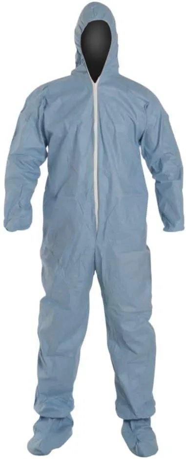 DUPONT TM122SBULG002500 Flame Resistant Coverall w/Hood and Boots, Sky Blue, Tempro, L