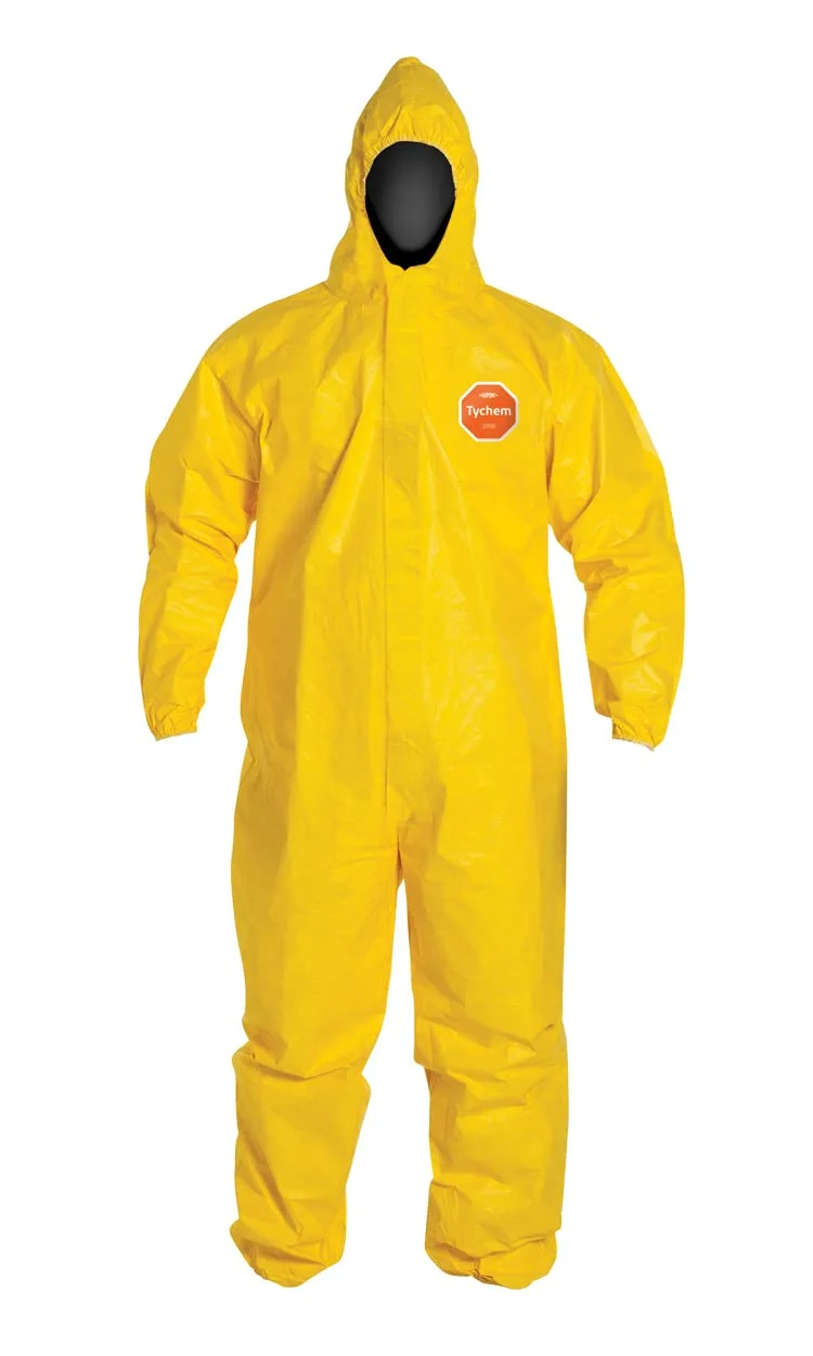 DuPont Tychem 2000 QC127S Disposable Chemical Resistant Coverall with Hood, Elastic Cuff and Serged Seams, Yellow