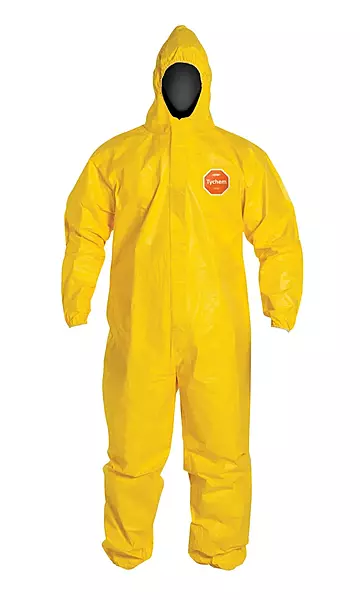 DuPont Tychem 2000 QC127S Disposable Chemical Resistant Coverall with Hood, Elastic Cuff and Serged Seams, Yellow - 4X-LARGE