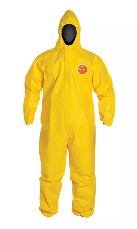 DuPont Tychem 2000 QC127S Disposable Chemical Resistant Coverall with Hood, Elastic Cuff and Serged Seams, Yellow - 4X-LARGE
