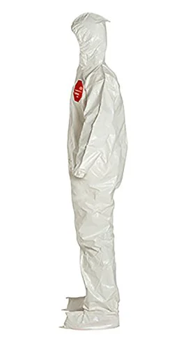 DuPont Tychem 4000 SL122B Chemical Resistant Coverall with Hood and Boots, Disposable, Bound Seams, Elastic Cuff, White