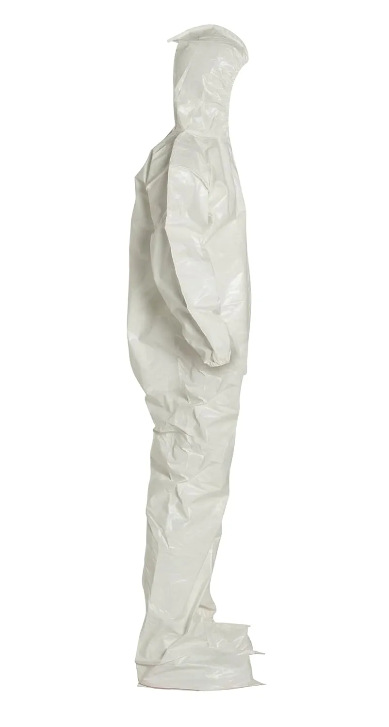 DuPont Tychem 4000 SL122B Chemical Resistant Coverall with Hood and Boots, Disposable, Bound Seams, Elastic Cuff, White