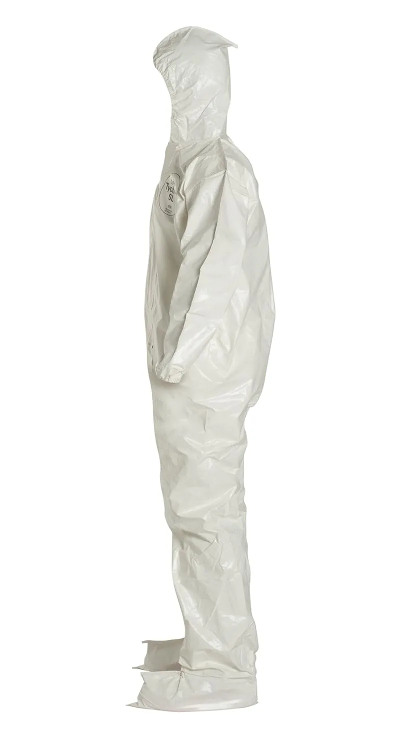 DuPont Tychem 4000 SL122B Chemical Resistant Coverall with Hood and Boots, Disposable, Bound Seams, Elastic Cuff, White
