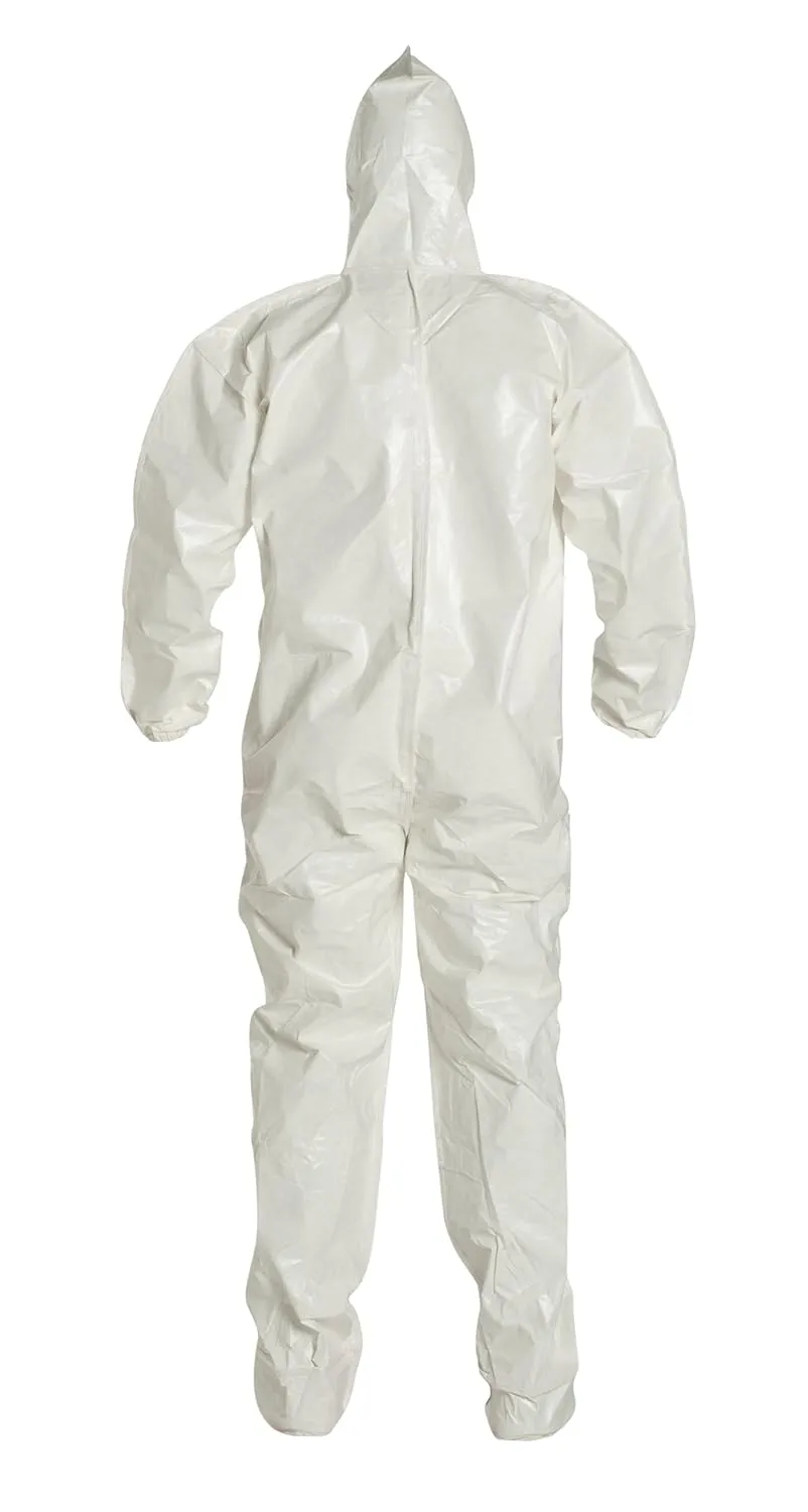 DuPont Tychem 4000 SL122B Chemical Resistant Coverall with Hood and Boots, Disposable, Bound Seams, Elastic Cuff, White
