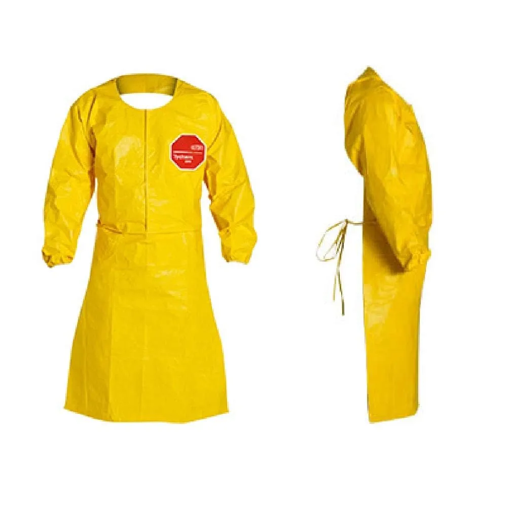 DUPONT Tychem QC Sleeved Apron with Elastic Cuffs, Neck Loop, Snaps, Waist Ties and Bound Seams