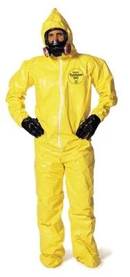 Disposable Coveralls: X-Large Yellow Tychem, 10 mil, Zipper