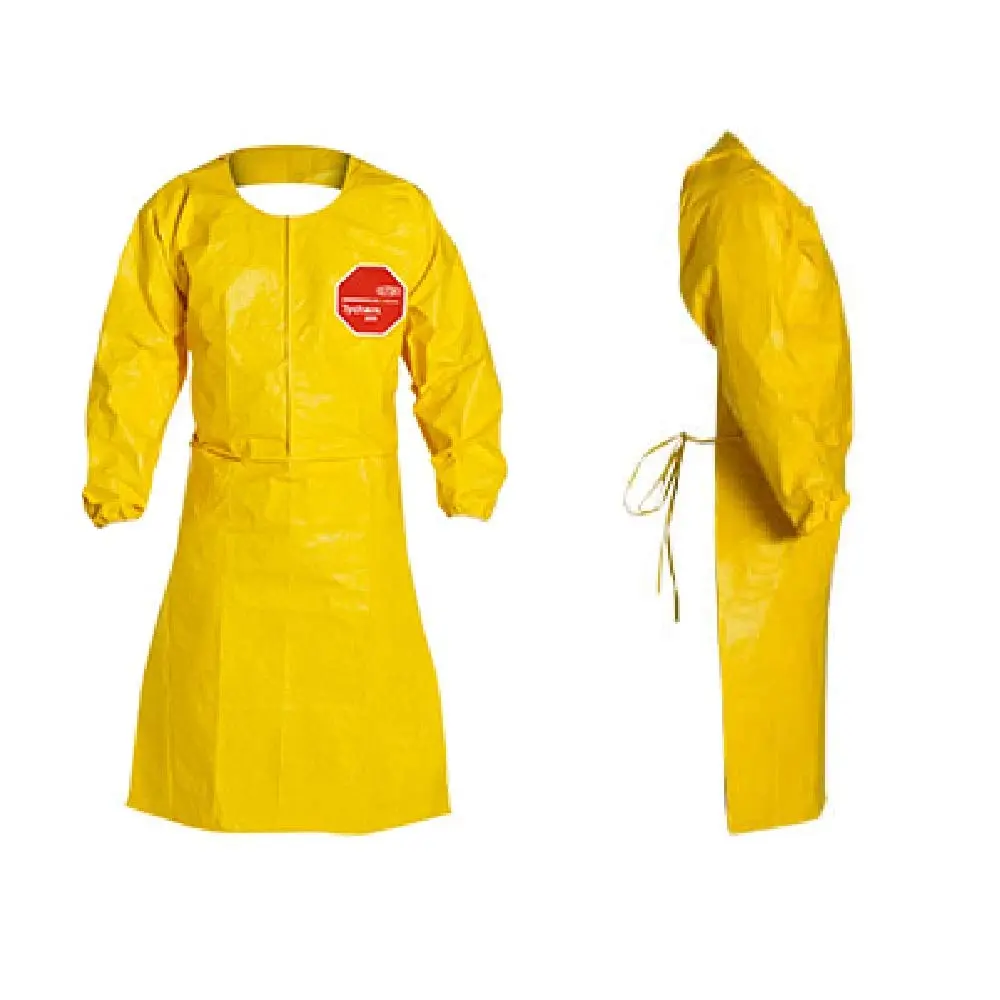 DUPONT Tychem QC Sleeved Apron with Elastic Cuffs, Neck Loop, Snaps, Waist Ties and Bound Seams