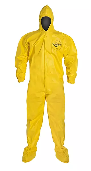 DuPont Tychem 2000 QC127B Disposable Chemical Resistant Coverall with Hood, Elastic Cuff and Bound Seams, Yellow