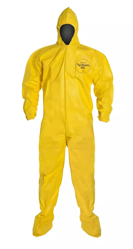 DuPont Tychem 2000 QC127B Disposable Chemical Resistant Coverall with Hood, Elastic Cuff and Bound Seams, Yellow
