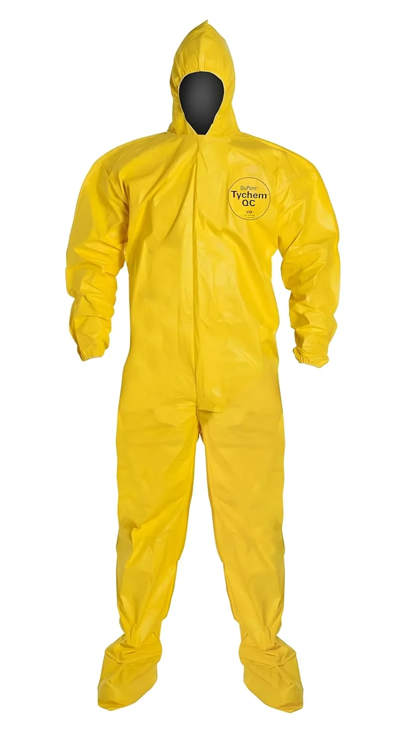 DuPont Tychem 2000 QC127B Disposable Chemical Resistant Coverall with Hood, Elastic Cuff and Bound Seams, Yellow