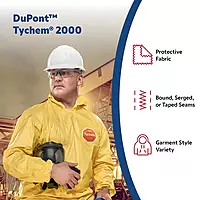 DuPont Tychem 2000 QC127B Disposable Chemical Resistant Coverall with Hood, Elastic Cuff and Bound Seams, Yellow