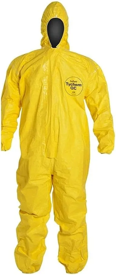 DuPont Tychem QC Disposable Coveralls - Large Yellow, Zipper Closure