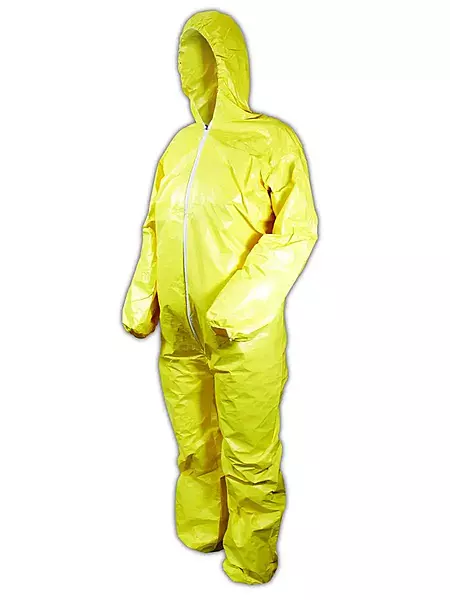 DuPont Tychem 2000 QC127S Disposable Chemical Resistant Coverall with Hood, Elastic Cuff and Serged Seams, Yellow - 2X-LARGE