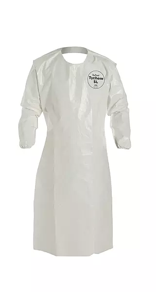DuPont - SL278BWH00001200 Tychem 4000 Disposable Sleeved Chemical Resistant Apron with Elastic Cuff and Bound Seams, White