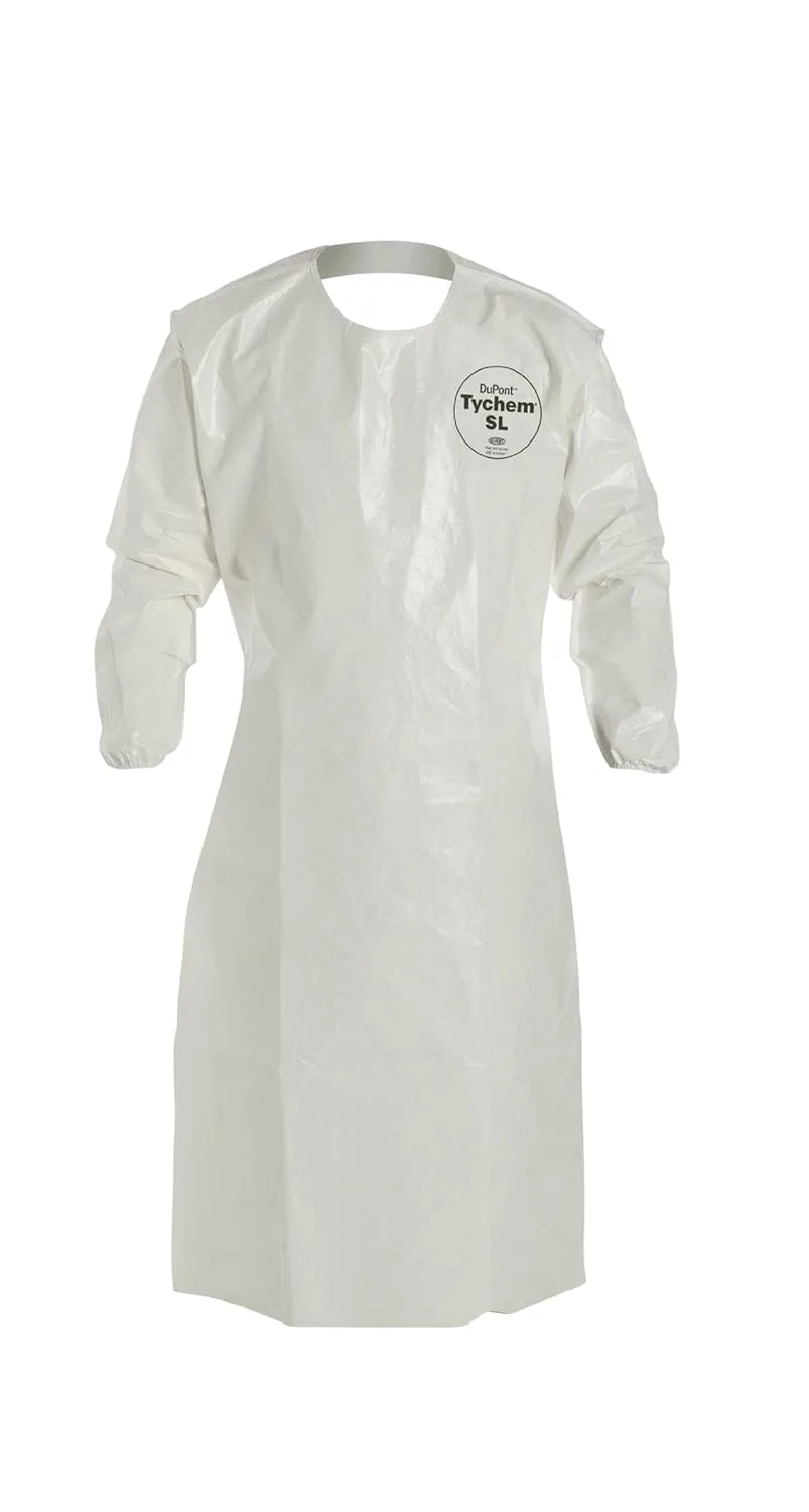 DuPont - SL278BWH00001200 Tychem 4000 Disposable Sleeved Chemical Resistant Apron with Elastic Cuff and Bound Seams, White