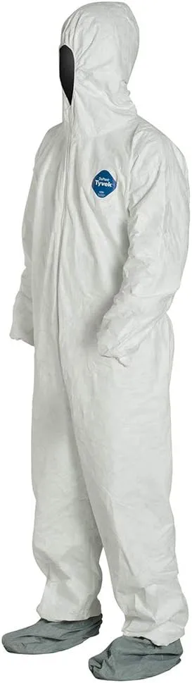 DuPont Tyvek 400 TY122S Disposable Protective Coverall with Elastic Cuffs, Attached Hood and Boots, White, Medium, CASE OF 25