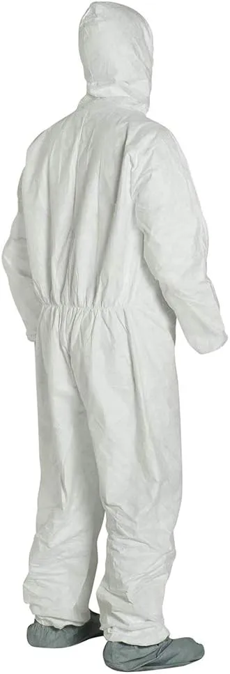 DuPont Tyvek 400 TY122S Disposable Protective Coverall with Elastic Cuffs, Attached Hood and Boots, White, Medium, CASE OF 25