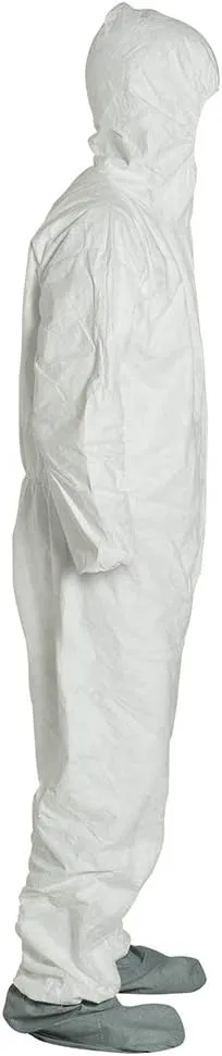 DuPont Tyvek 400 TY122S Disposable Protective Coverall with Elastic Cuffs, Attached Hood and Boots, White, Medium, CASE OF 25