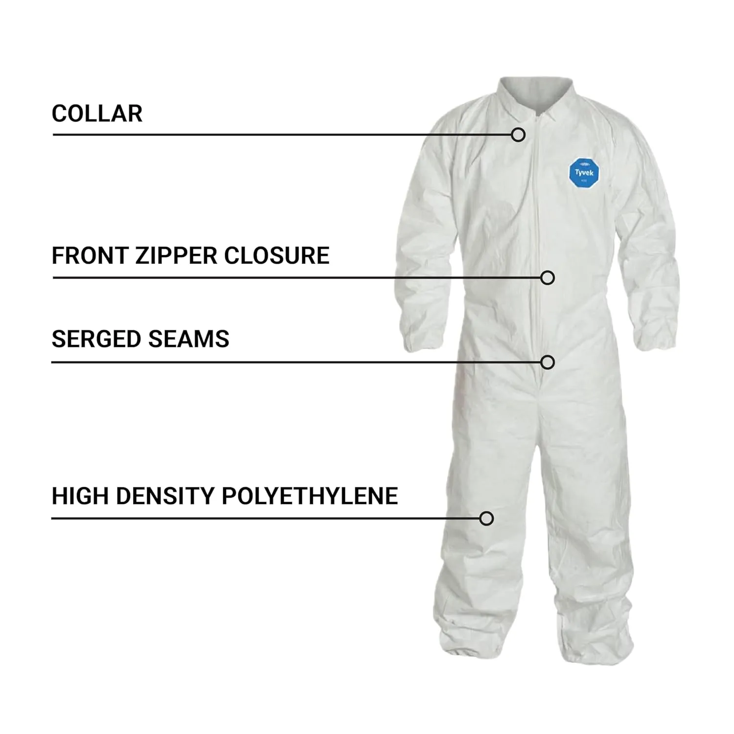 DuPont Tyvek 400 TY125S Disposable Protective Coverall with Elastic Cuffs, White (Pack of 25)