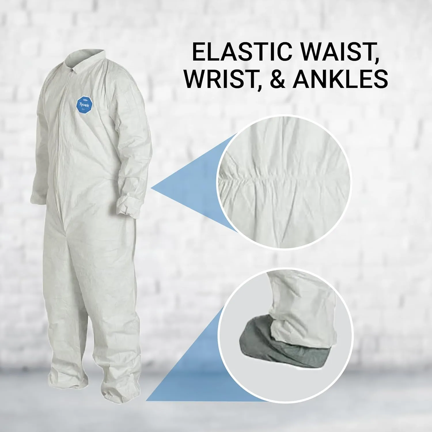 DuPont Tyvek 400 TY125S Disposable Protective Coverall with Elastic Cuffs, White (Pack of 25)