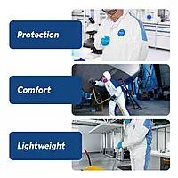 DuPont Tyvek 400D Protective Coverall with ProShield 10 Back, Zipper Front and Elastic Cuffs, White/Blue, X-Large, 25-Pack