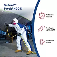 DuPont Tyvek 400D Protective Coverall with ProShield 10 Back, Zipper Front and Elastic Cuffs, White/Blue, X-Large, 25-Pack