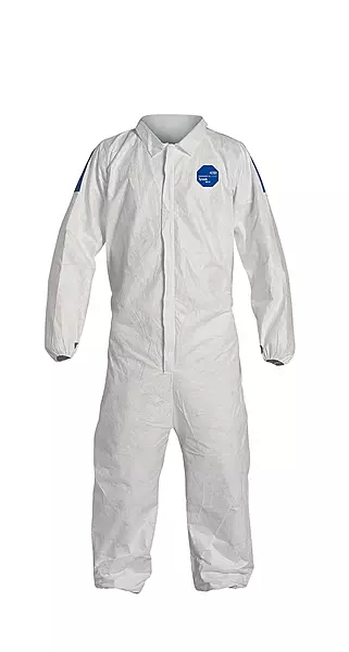DuPont Tyvek 400D Protective Coverall with ProShield 10 Back, Zipper Front and Elastic Cuffs, White/Blue, X-Large, 25-Pack