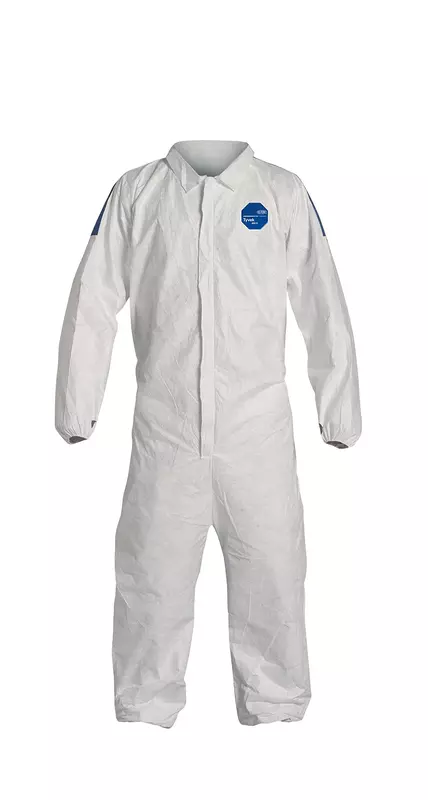 DuPont Tyvek 400D Protective Coverall with ProShield 10 Back, Zipper Front and Elastic Cuffs, White/Blue, X-Large, 25-Pack