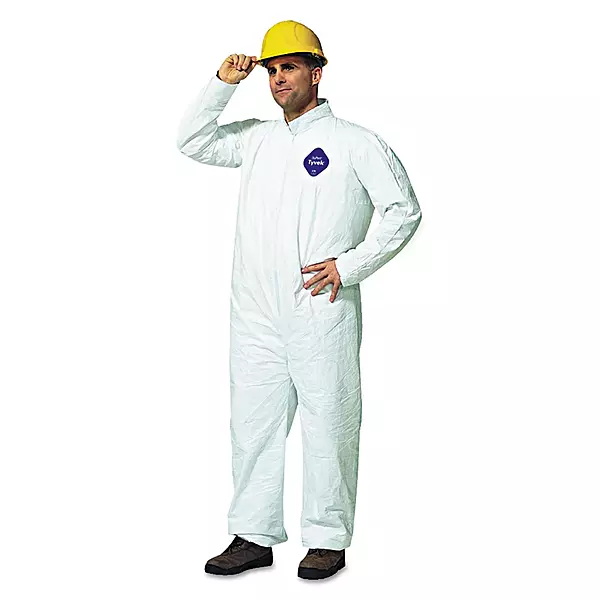 DuPont 251-TY120S-L Tyvek Coveralls, Open Wrist/ankle, Hd Polyethylene, White, Large, 25/carton