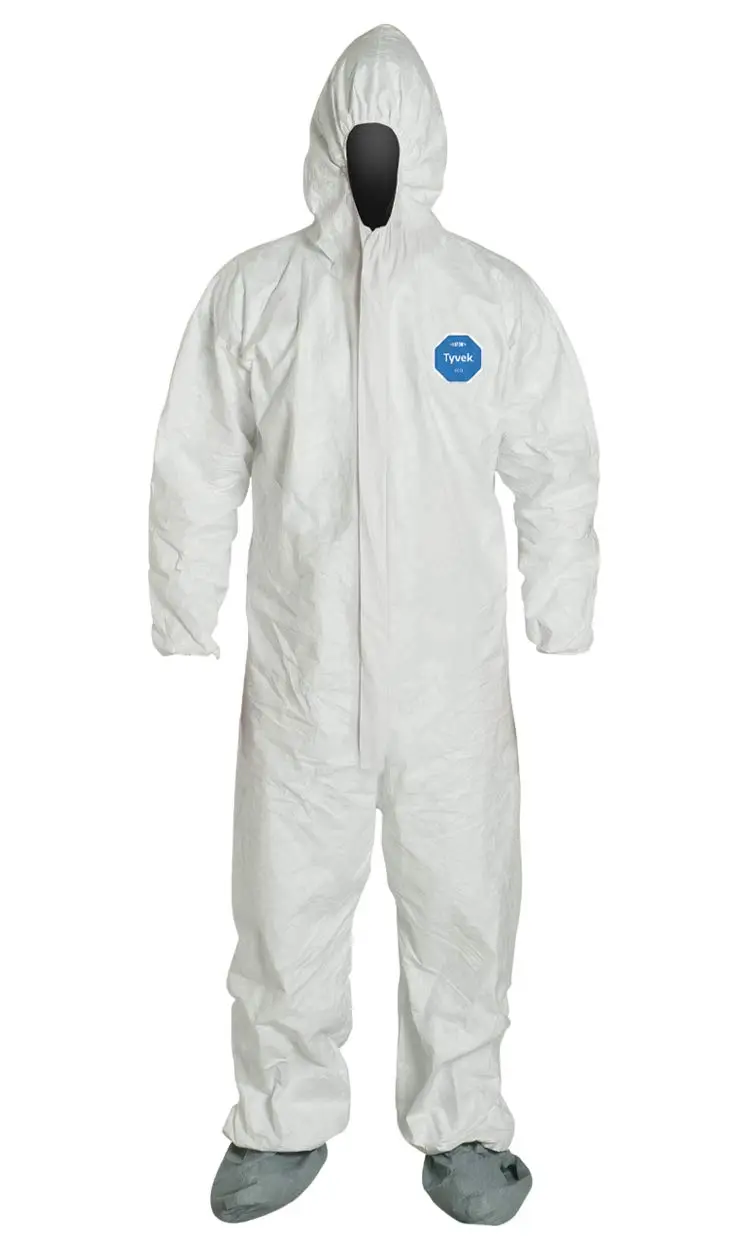 DuPont DUPTY122SXL Tyvek Elastic-Cuff Hooded Coveralls with Boots, White, X-Large Size, Pack of 25