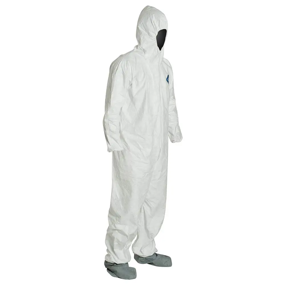 DuPont DUPTY122SXL Tyvek Elastic-Cuff Hooded Coveralls with Boots, White, X-Large Size, Pack of 25