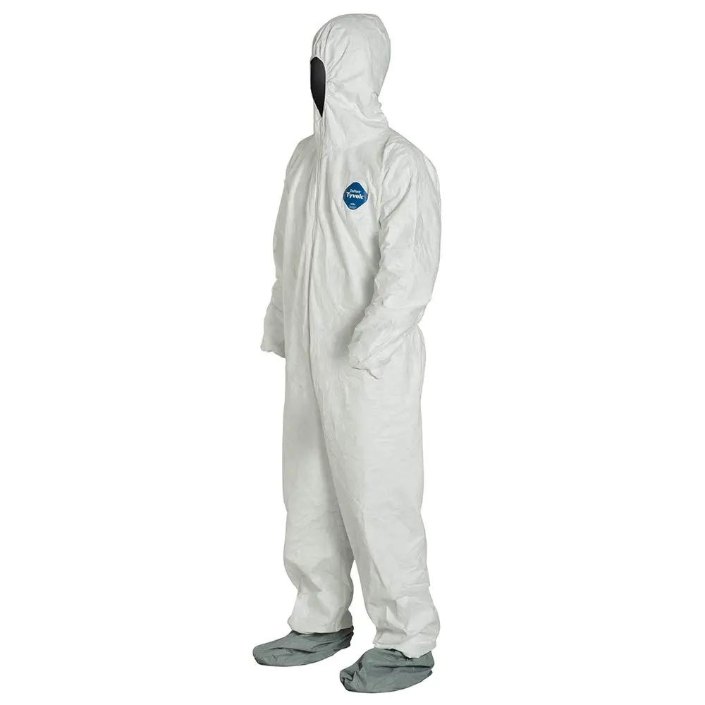 DuPont DUPTY122SXL Tyvek Elastic-Cuff Hooded Coveralls with Boots, White, X-Large Size, Pack of 25