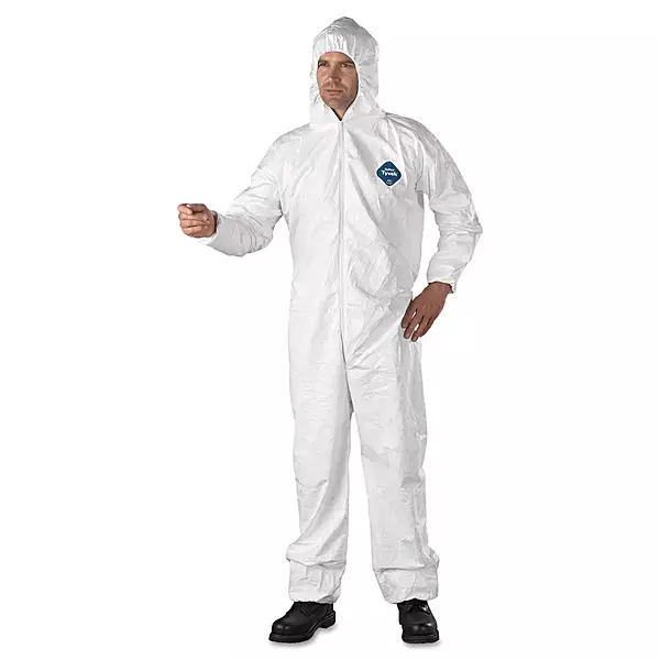 DuPont TY127S3XL Tyvek Elastic-Cuff Hooded Coveralls, HD Polyethylene, White, 3X-Large, 25/Carton