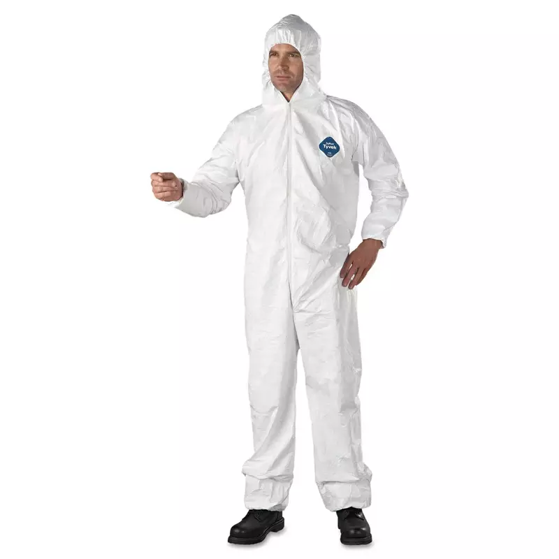 DuPont TY127S3XL Tyvek Elastic-Cuff Hooded Coveralls, HD Polyethylene, White, 3X-Large, 25/Carton