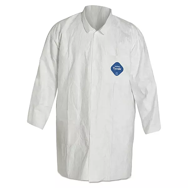Tyvek Lab Coat, White, Snap Front, 2 Pockets, Medium, 30/Carton