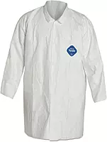 Tyvek Lab Coat, White, Snap Front, 2 Pockets, Medium, 30/Carton